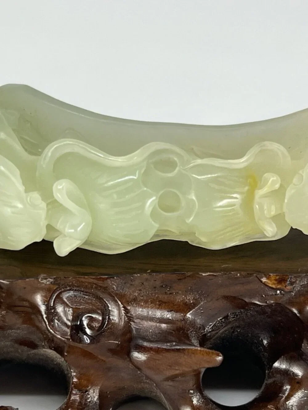 Chinese Hetian Jade Pendant w Double Dragons & Fire Ball